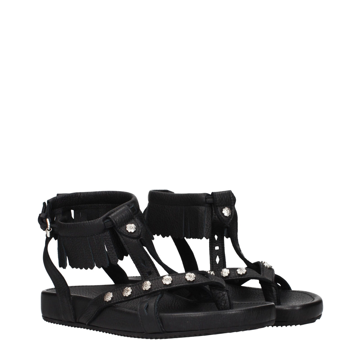 Isabel Marant Sandales Plates en Cuir Noir pour Femmes