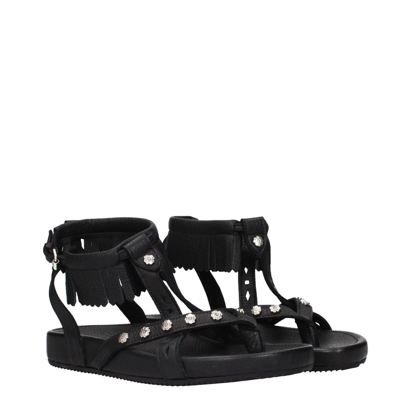 Isabel Marant Sandales Plates en Cuir Noir pour Femmes