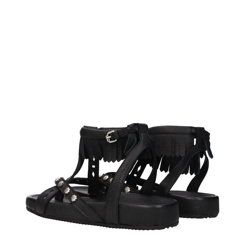 Isabel Marant Sandales Plates en Cuir Noir pour Femmes