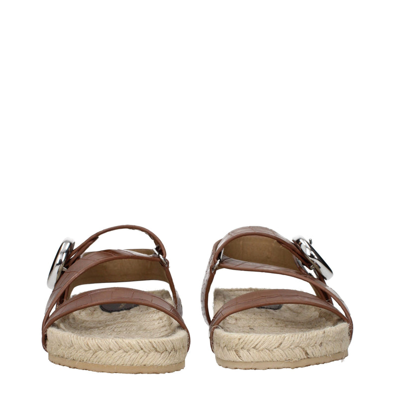 Stella McCartney Sandales Plates en Cuir Marron pour Femmes