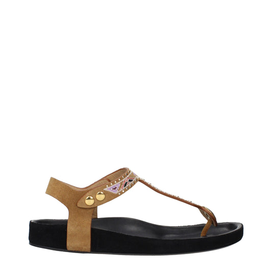 Sandales compensées en cuir beige d'Isabel Marant