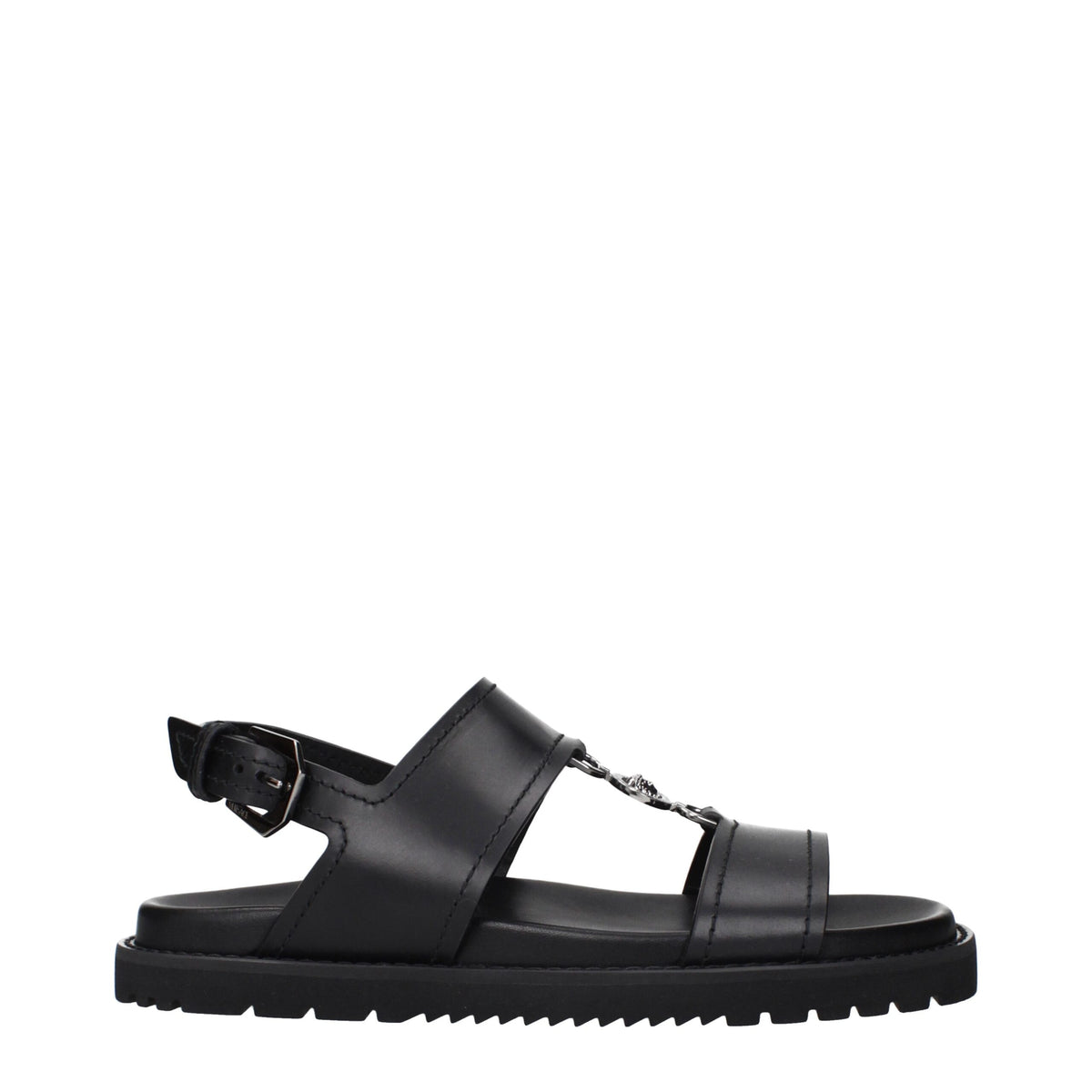 Versace Black Leather Flat Sandals for Men - Luxury Comfort