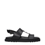 Versace Black Leather Flat Sandals for Men - Luxury Comfort