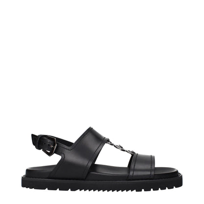 Sandales plates en cuir noir Versace