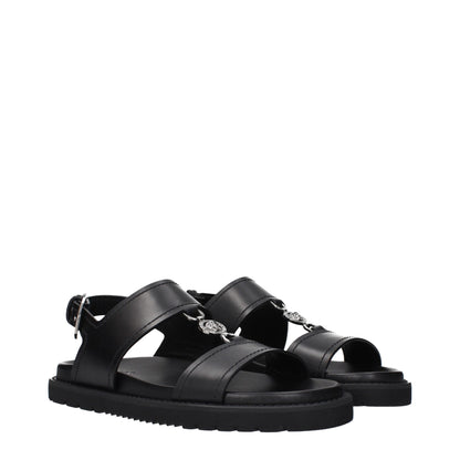 Sandales plates en cuir noir Versace