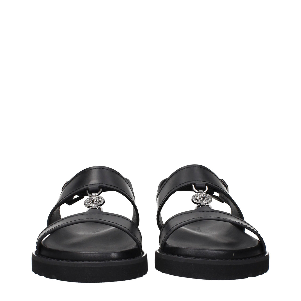 Versace Black Leather Flat Sandals for Men - Luxury Comfort