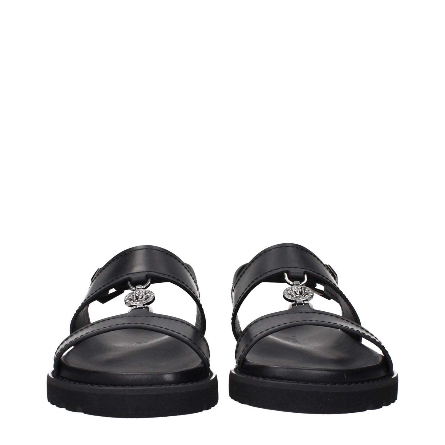 Sandales plates en cuir noir Versace