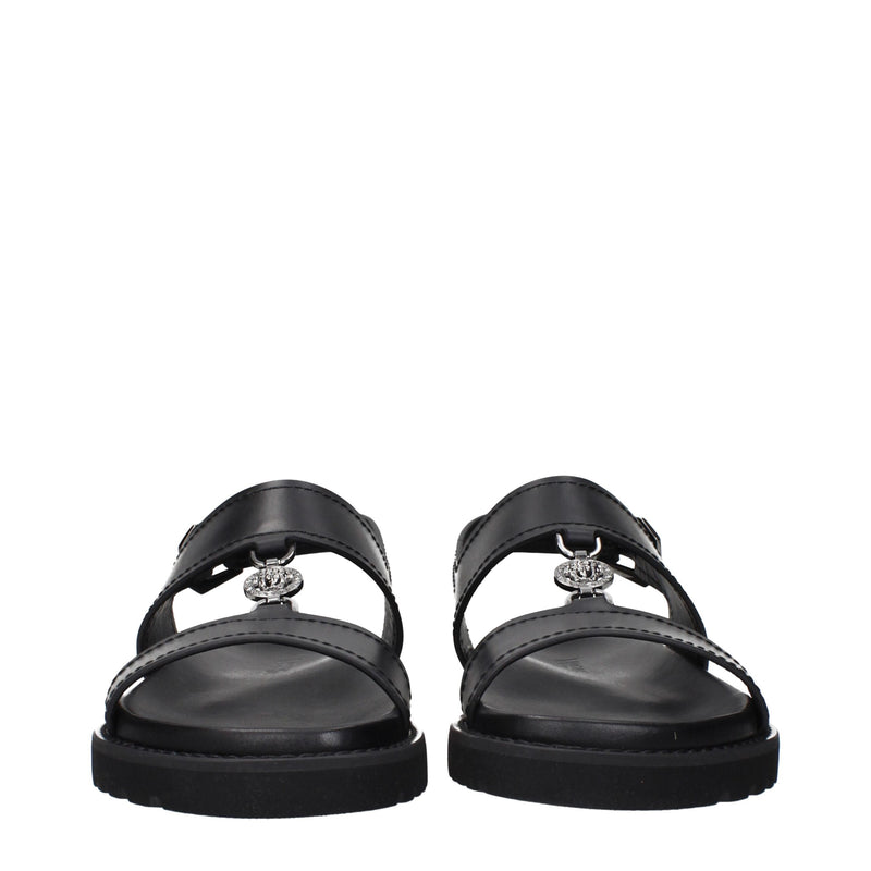 Versace Black Leather Flat Sandals for Men - Luxury Comfort