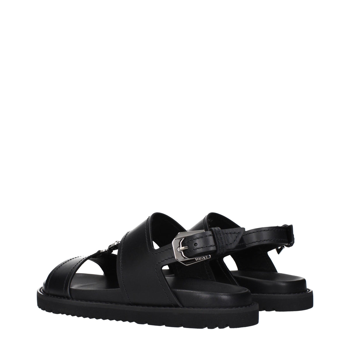Versace Black Leather Flat Sandals for Men - Luxury Comfort