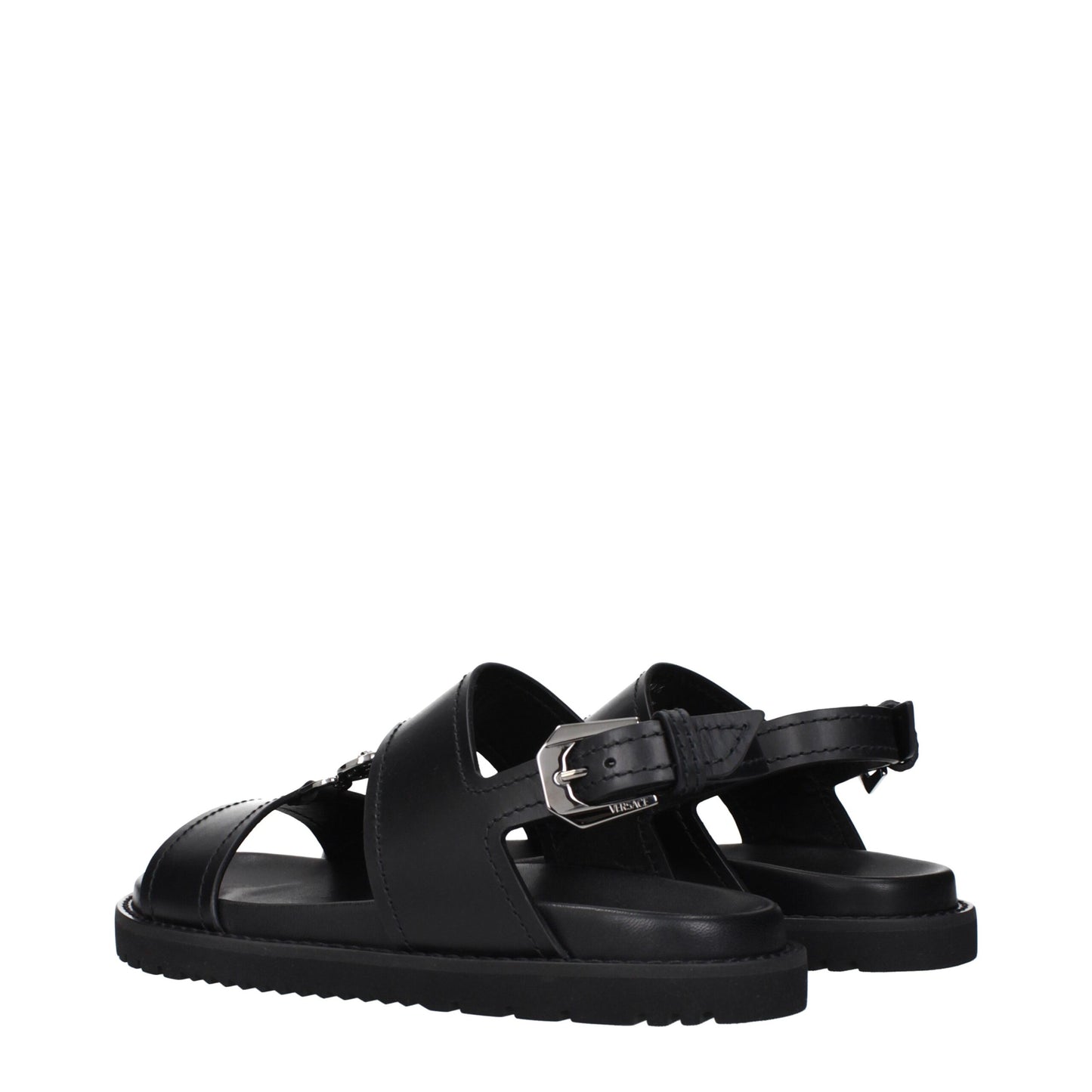 Sandales plates en cuir noir Versace