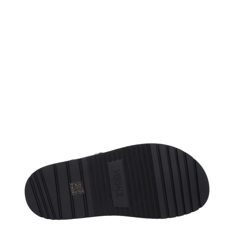 Versace Black Leather Flat Sandals for Men - Luxury Comfort