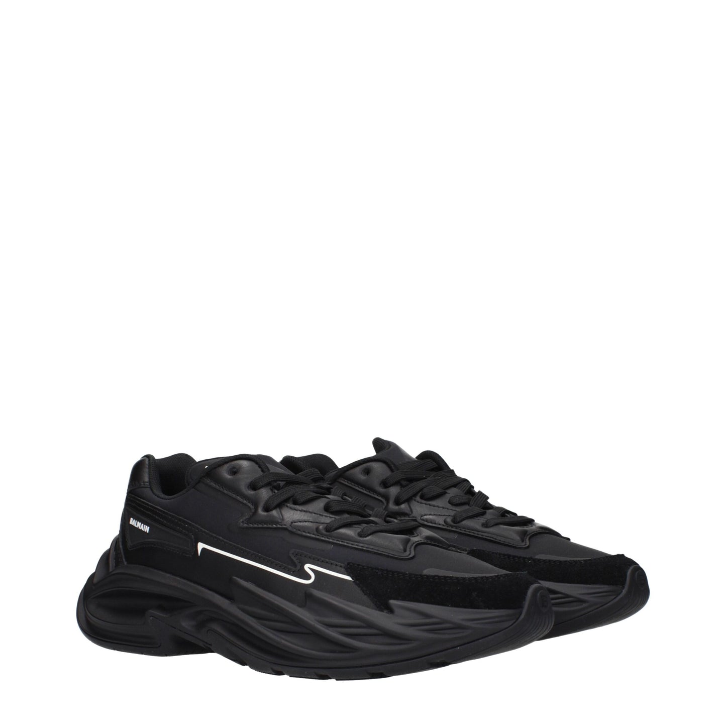 Sneakers de sport en cuir noir Balmain
