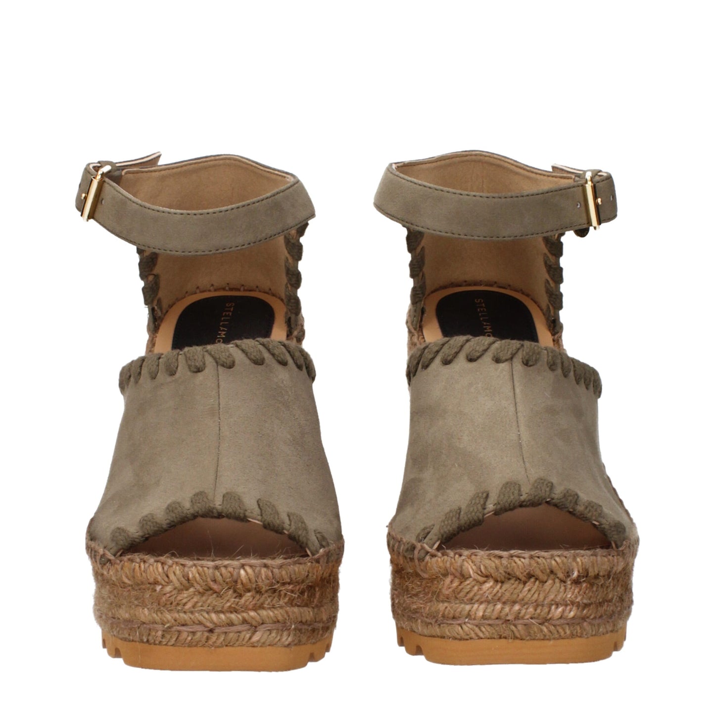 Sandales compensées en cuir vert de Stella McCartney
