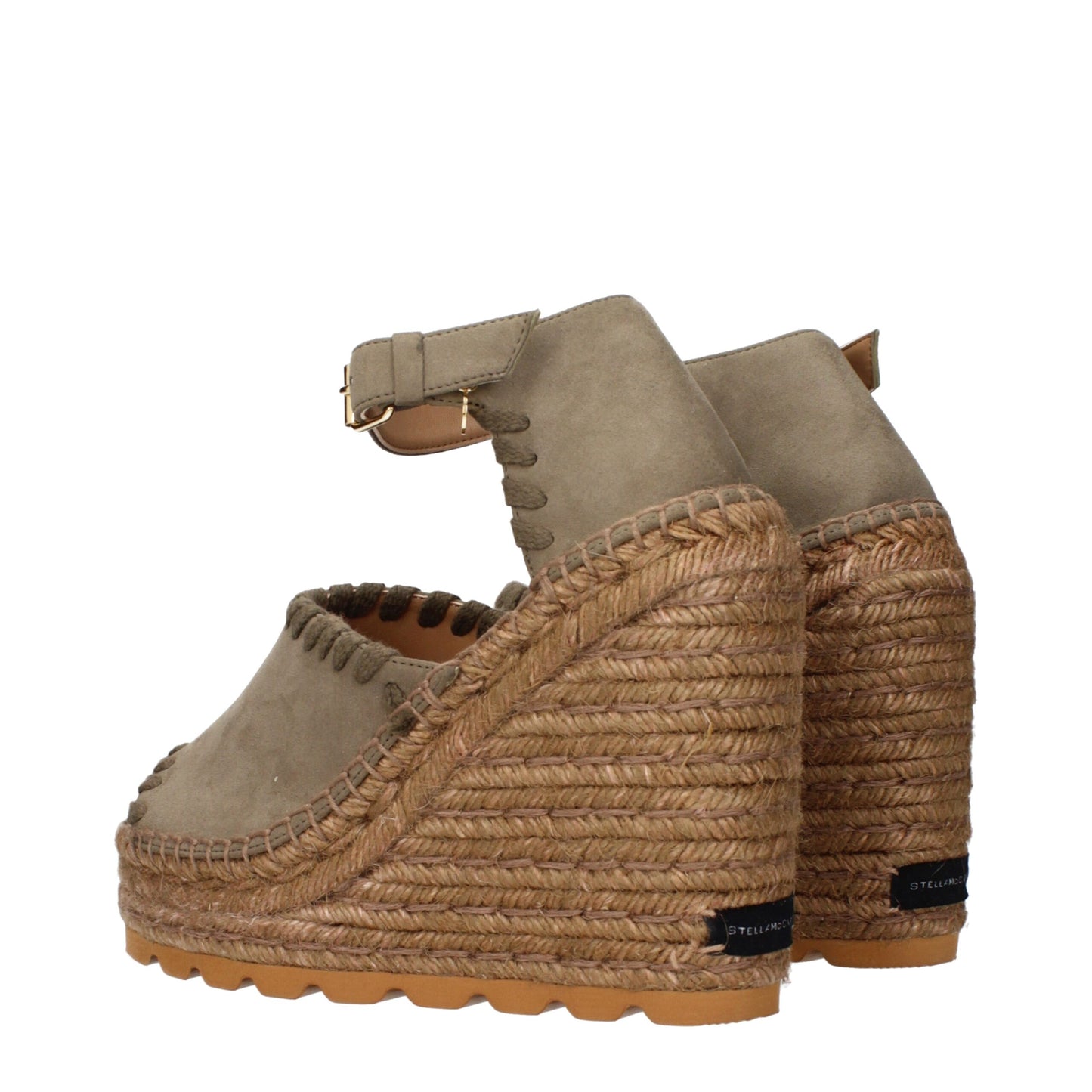 Sandales compensées en cuir vert de Stella McCartney