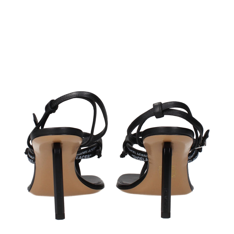 Off-White Black Leather Flip-Flop Sandals for Women