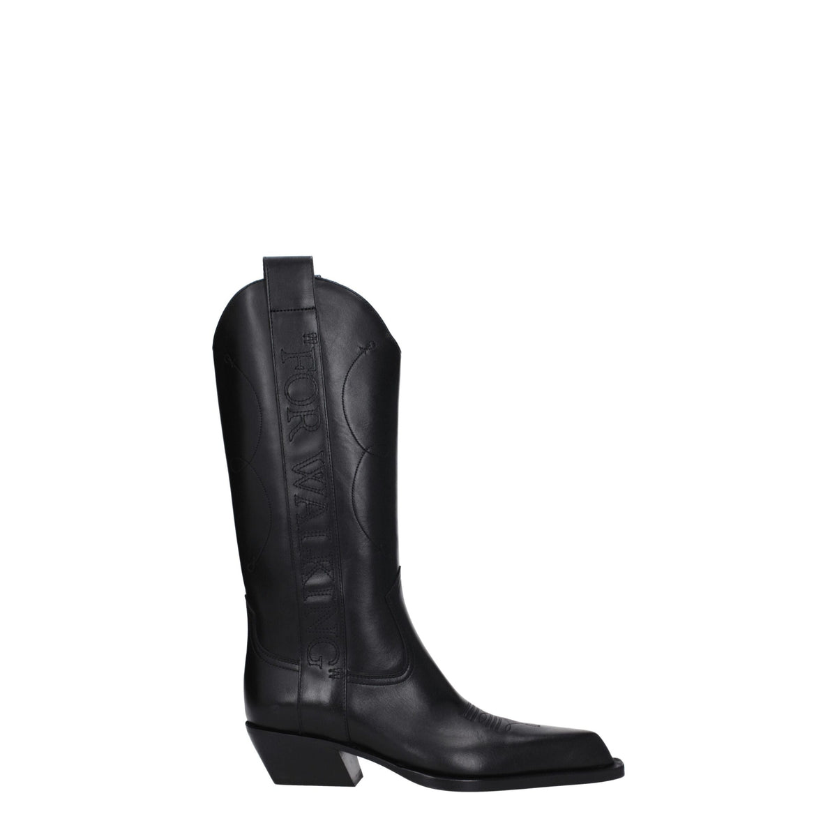 Off-White Black Leather High Heel Boots for Women