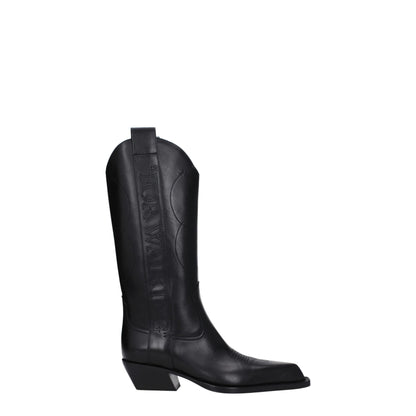 Bottines à talons hauts en cuir noir et blanc cassé