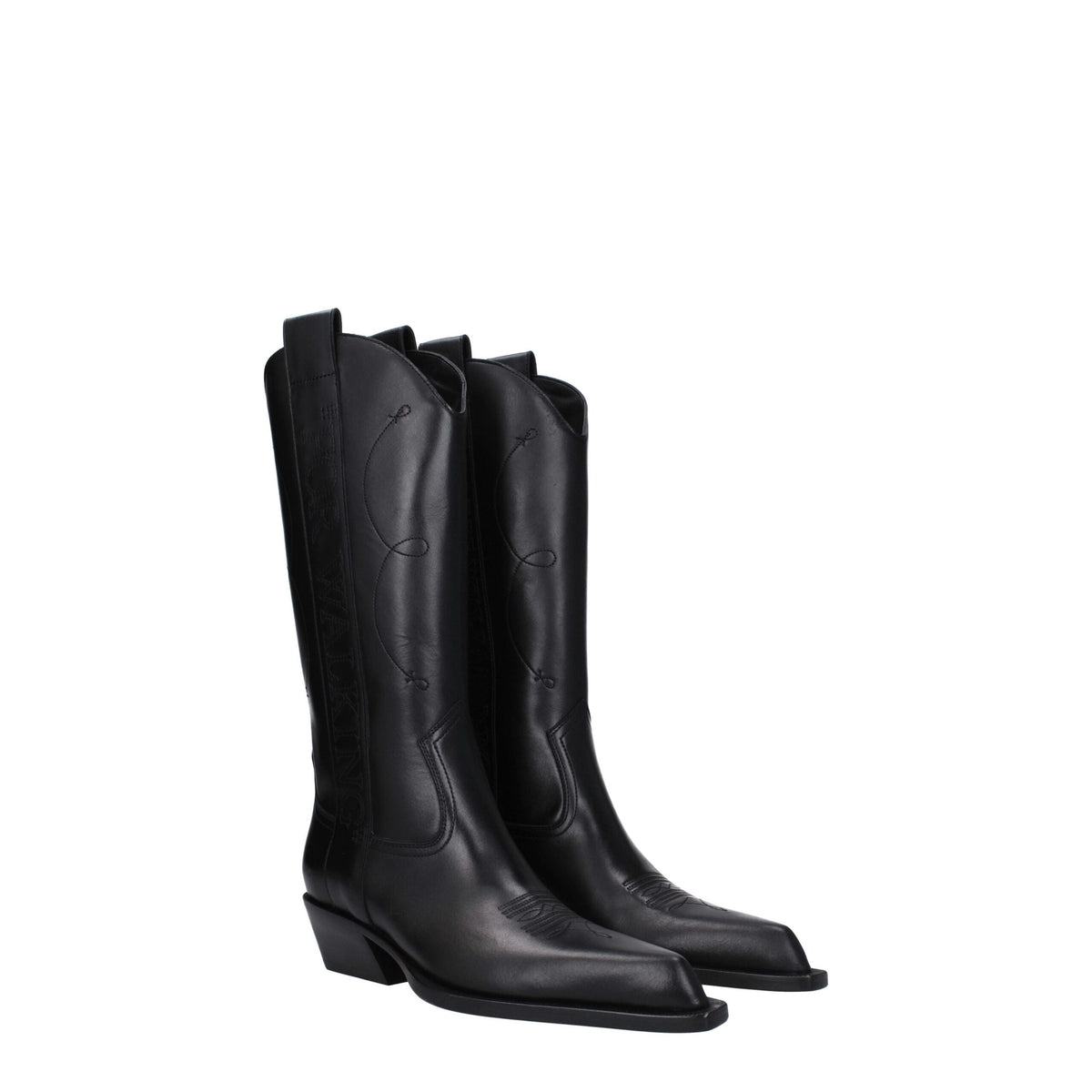 Off-White Black Leather High Heel Boots for Women