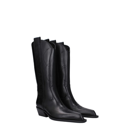 Bottines à talons hauts en cuir noir et blanc cassé