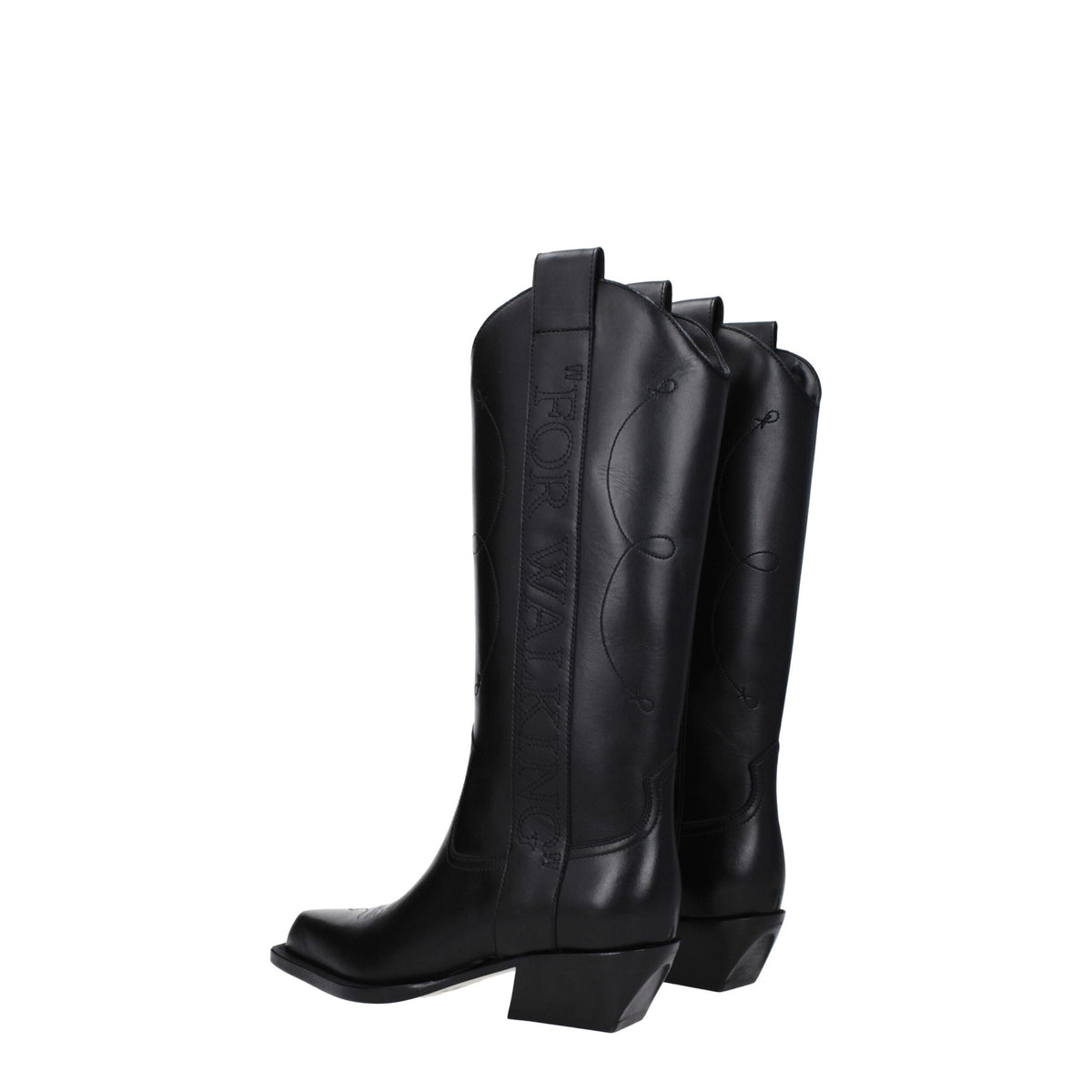 Off-White Black Leather High Heel Boots for Women