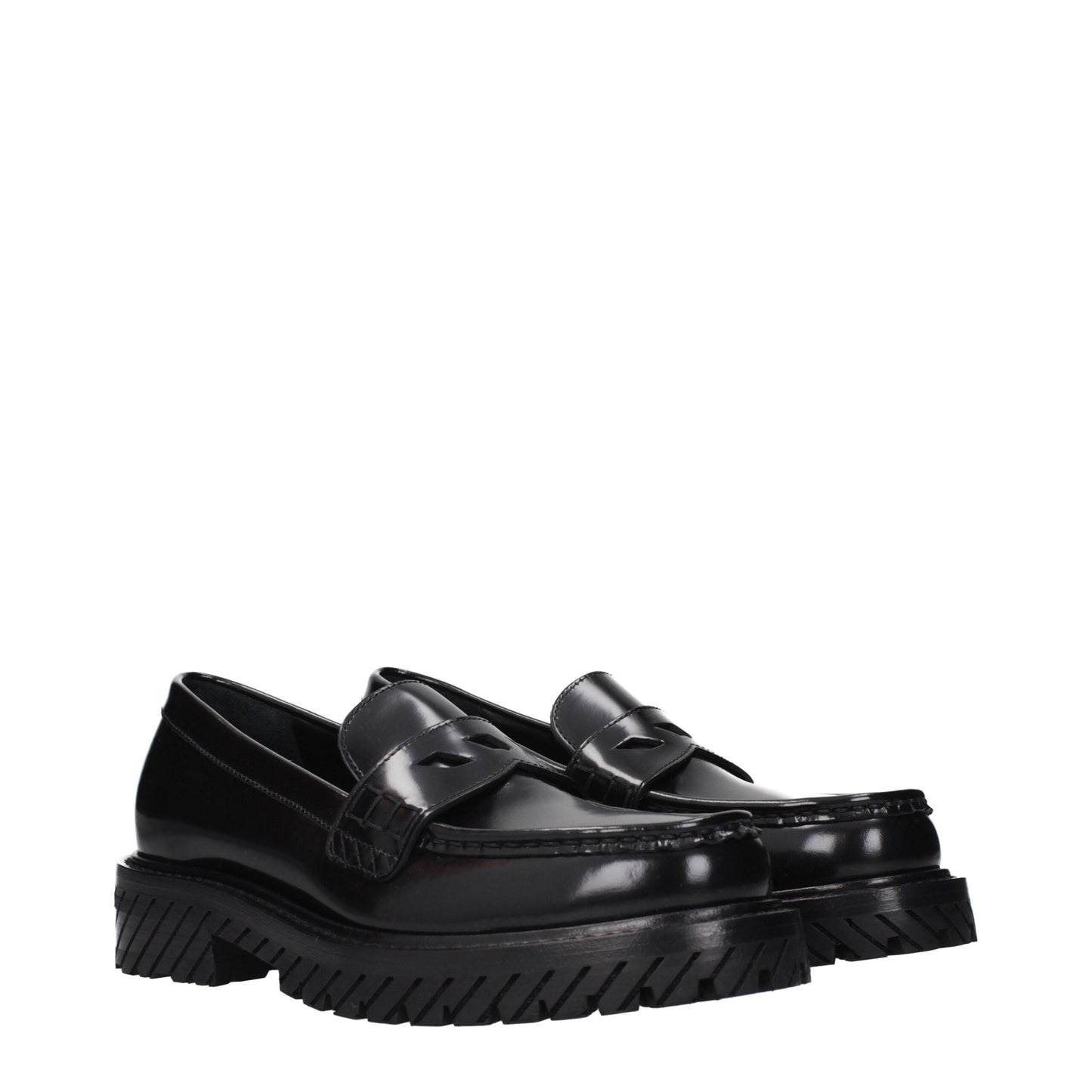 Mocassins à enfiler en cuir blanc cassé et noir