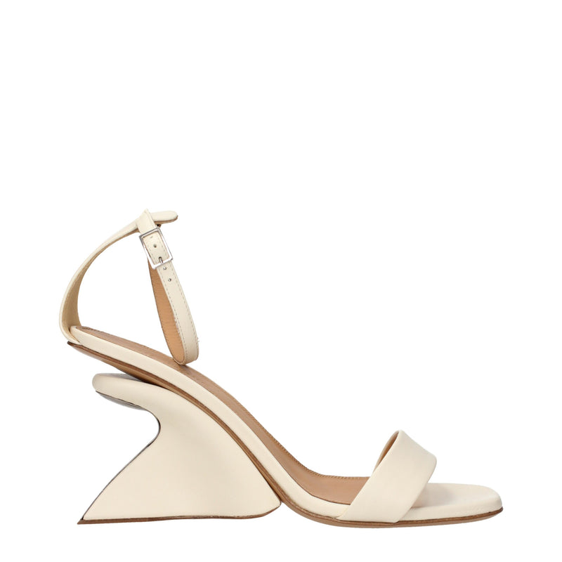 Off-White Beige Leather Platforms Sandals - Stylish Comfort