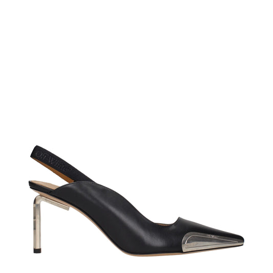Escarpins à talons hauts en cuir noir et blanc cassé