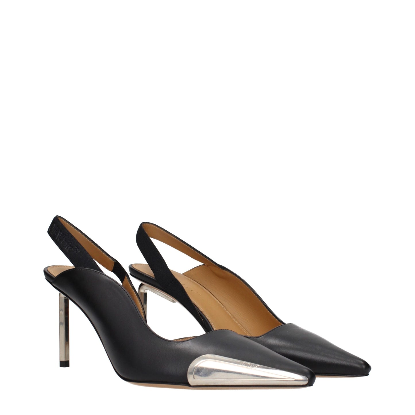 Escarpins à talons hauts en cuir noir et blanc cassé