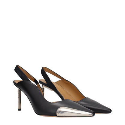 Escarpins à talons hauts en cuir noir et blanc cassé