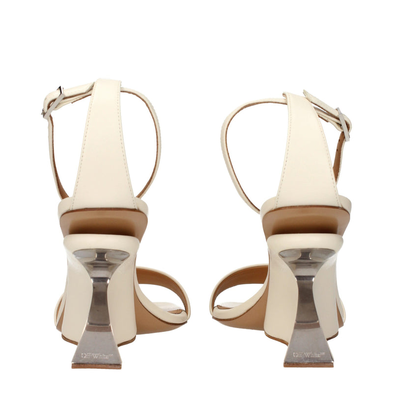 Off-White Beige Leather Platforms Sandals - Stylish Comfort