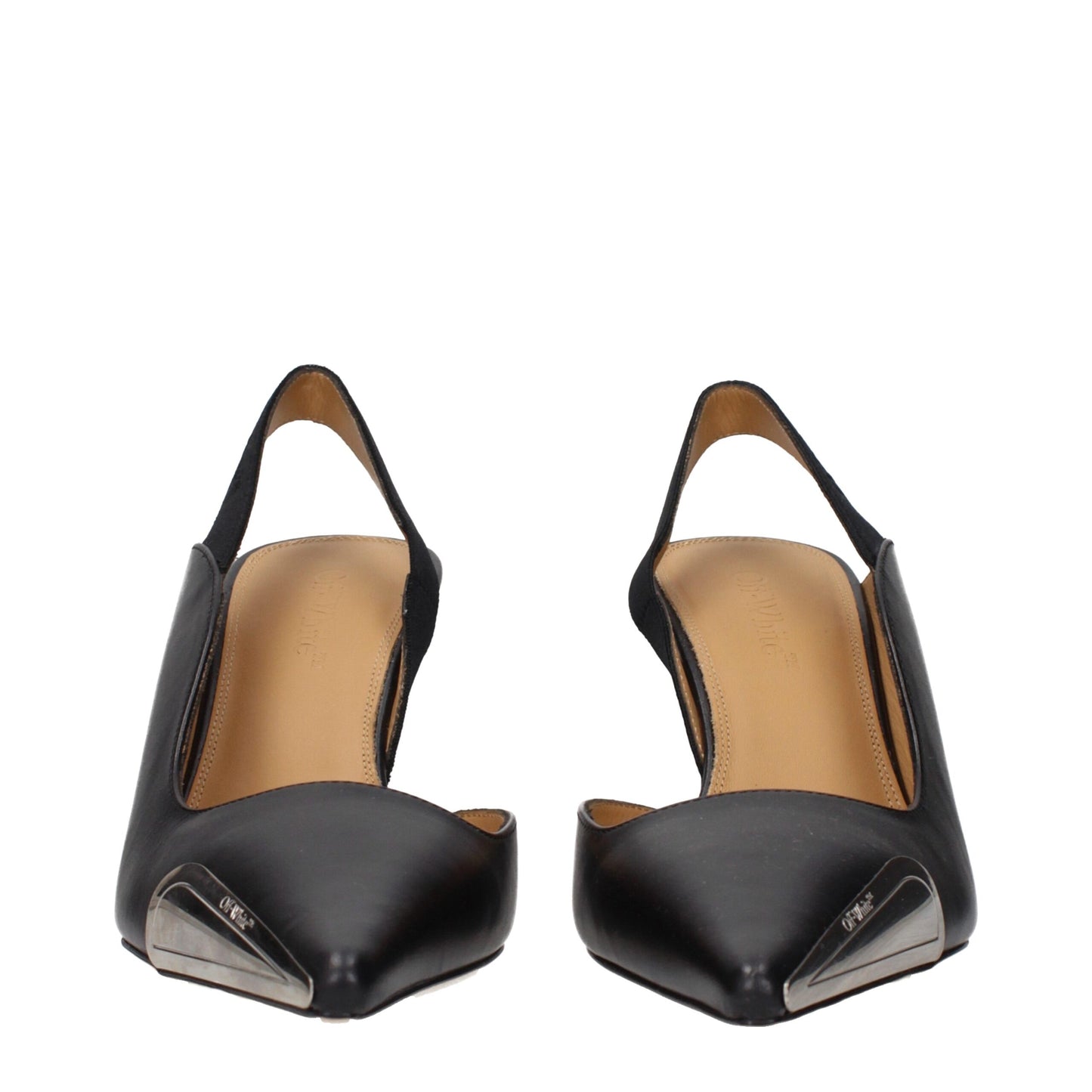 Escarpins à talons hauts en cuir noir et blanc cassé