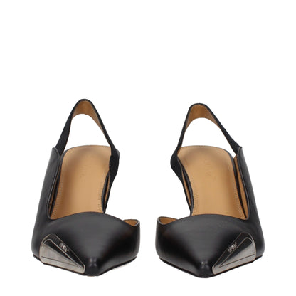 Escarpins à talons hauts en cuir noir et blanc cassé
