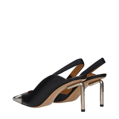 Escarpins à talons hauts en cuir noir et blanc cassé