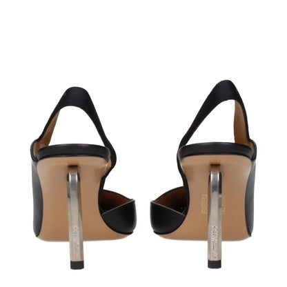 Escarpins à talons hauts en cuir noir et blanc cassé