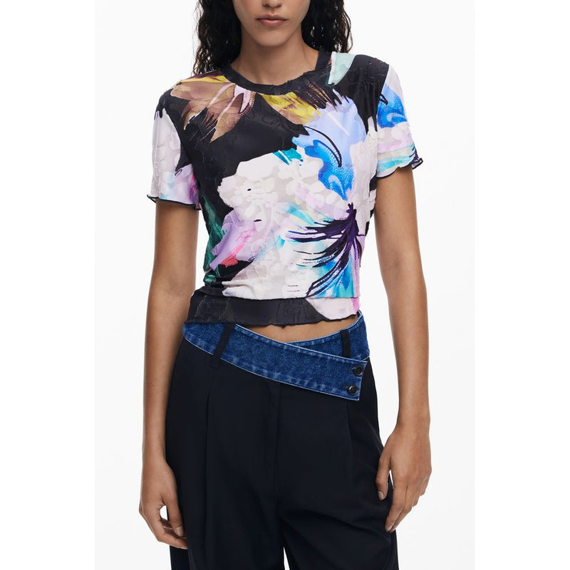 T-shirt Femme Desigual Noir en Polyester - Élégant et Confortable