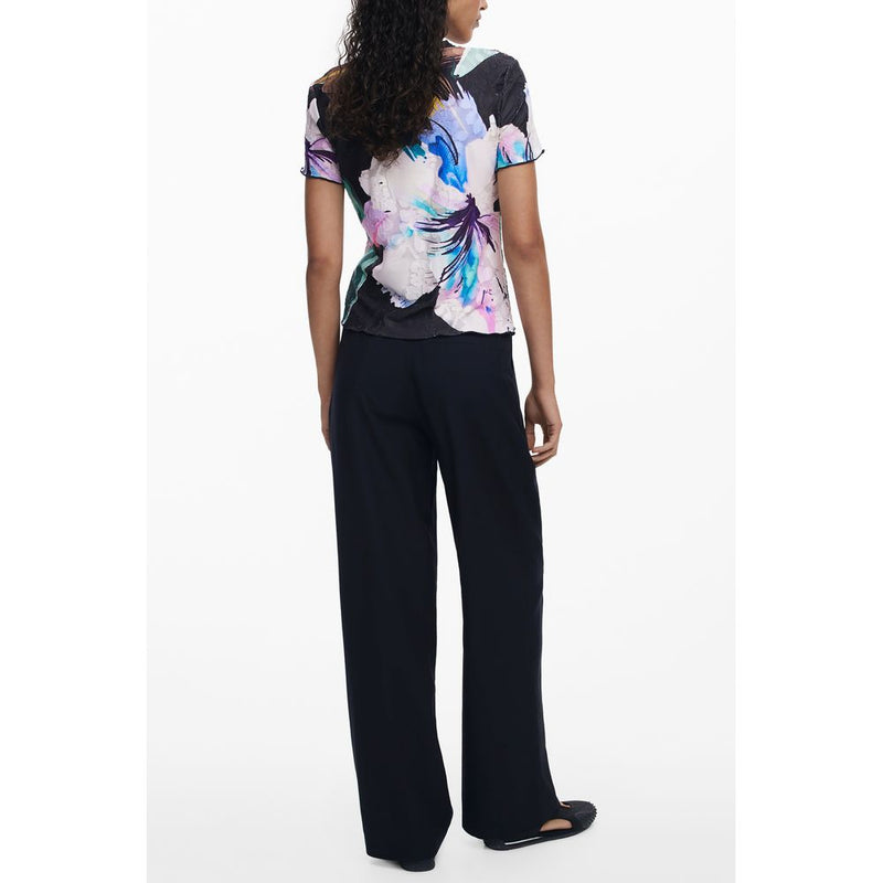 T-shirt Femme Desigual Noir en Polyester - Élégant et Confortable
