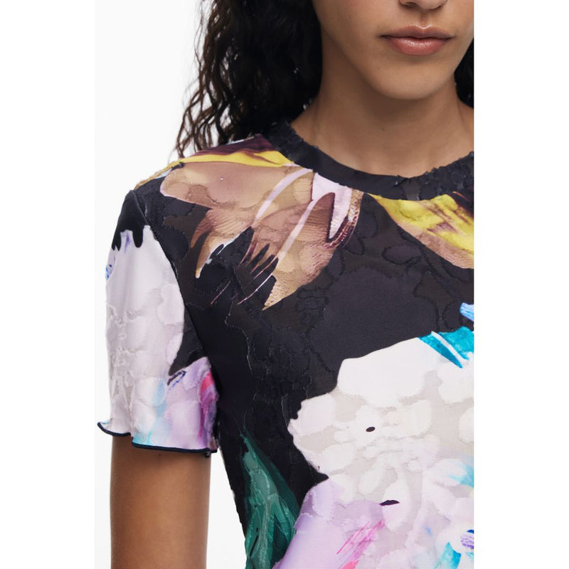 T-shirt Femme Desigual Noir en Polyester - Élégant et Confortable
