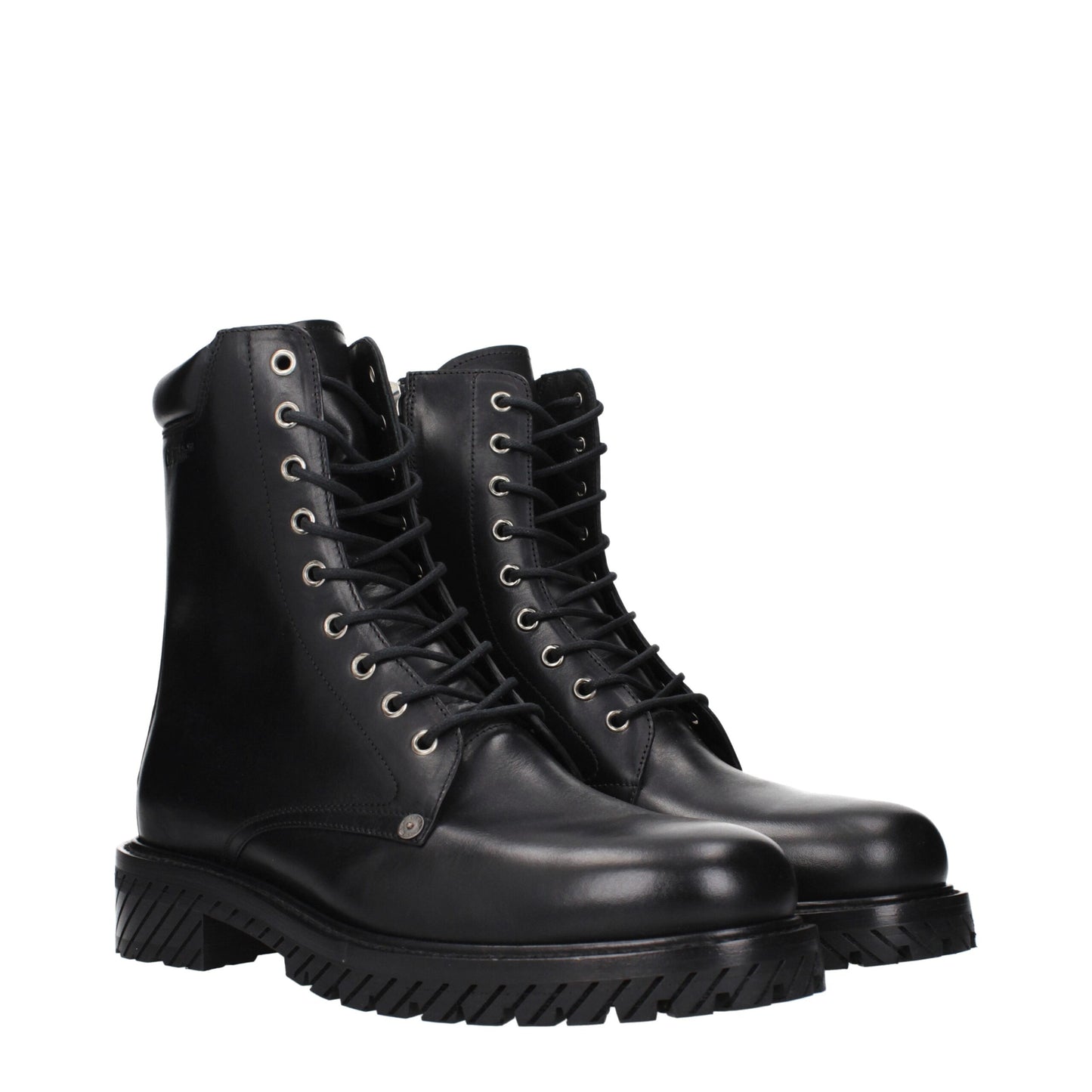 Bottes de cheville en cuir noir et blanc cassé