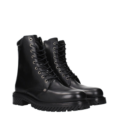 Bottes de cheville en cuir noir et blanc cassé