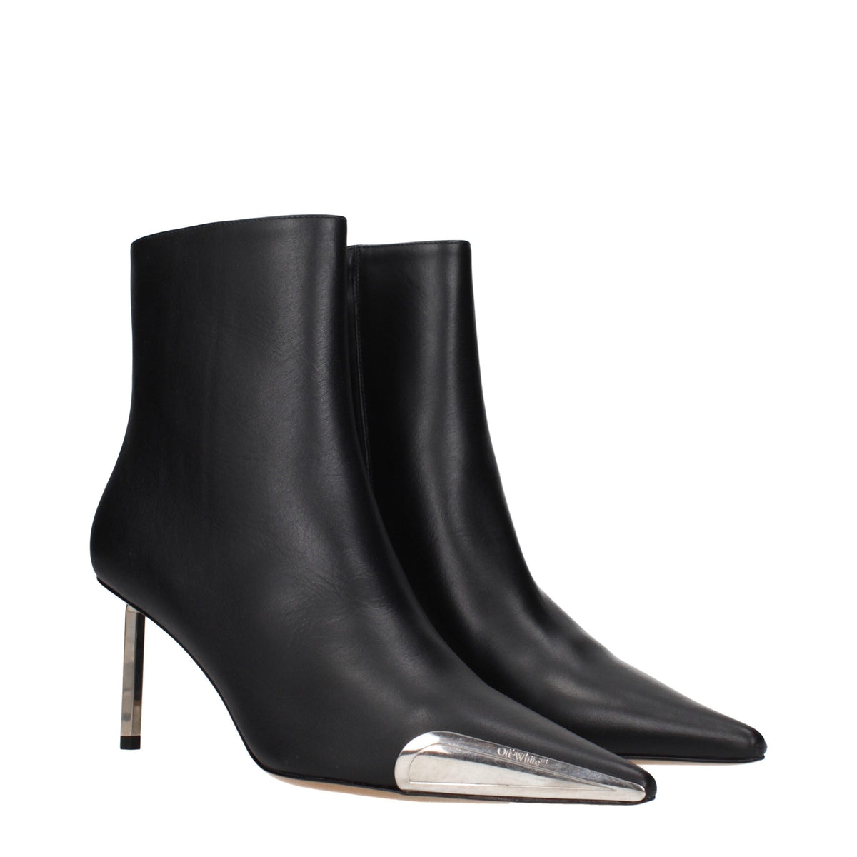 Off-White Black Leather Ankle Boots - Stylish & Comfortable