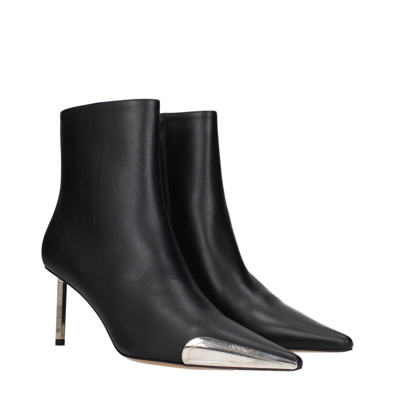 Off-White Black Leather Ankle Boots - Stylish & Comfortable