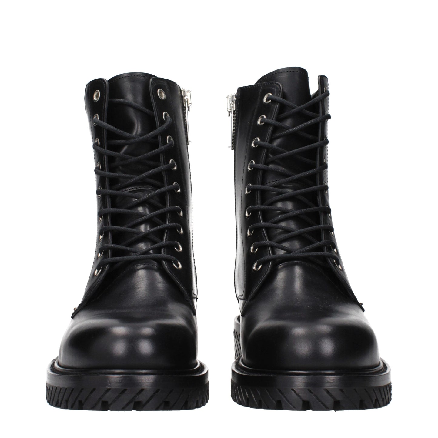 Bottes de cheville en cuir noir et blanc cassé