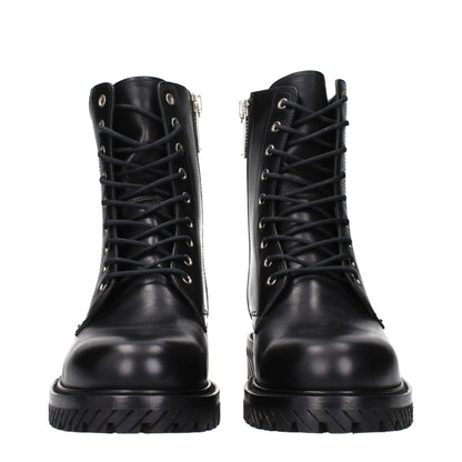 Bottes de cheville en cuir noir et blanc cassé