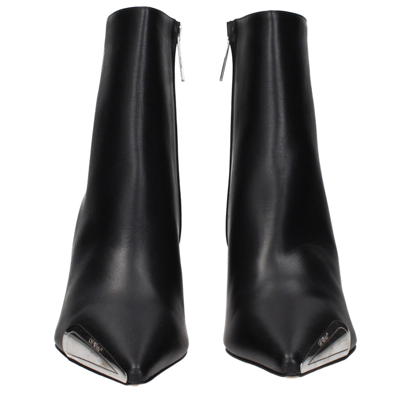 Off-White Black Leather Ankle Boots - Stylish & Comfortable