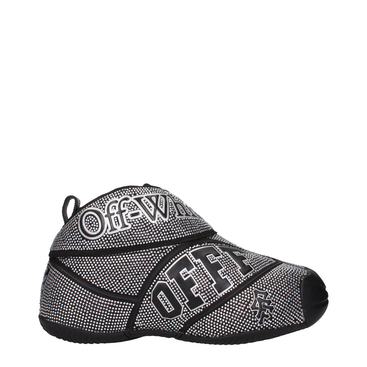 Off-White Black Cotton Sneakers with Rhinestones