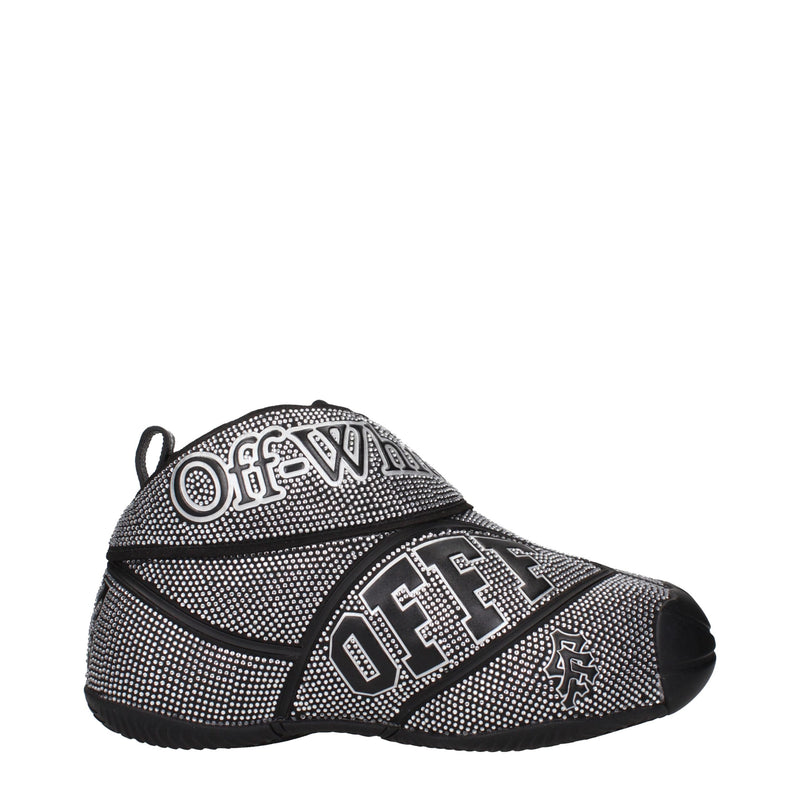 Off-White Black Cotton Sneakers with Rhinestones