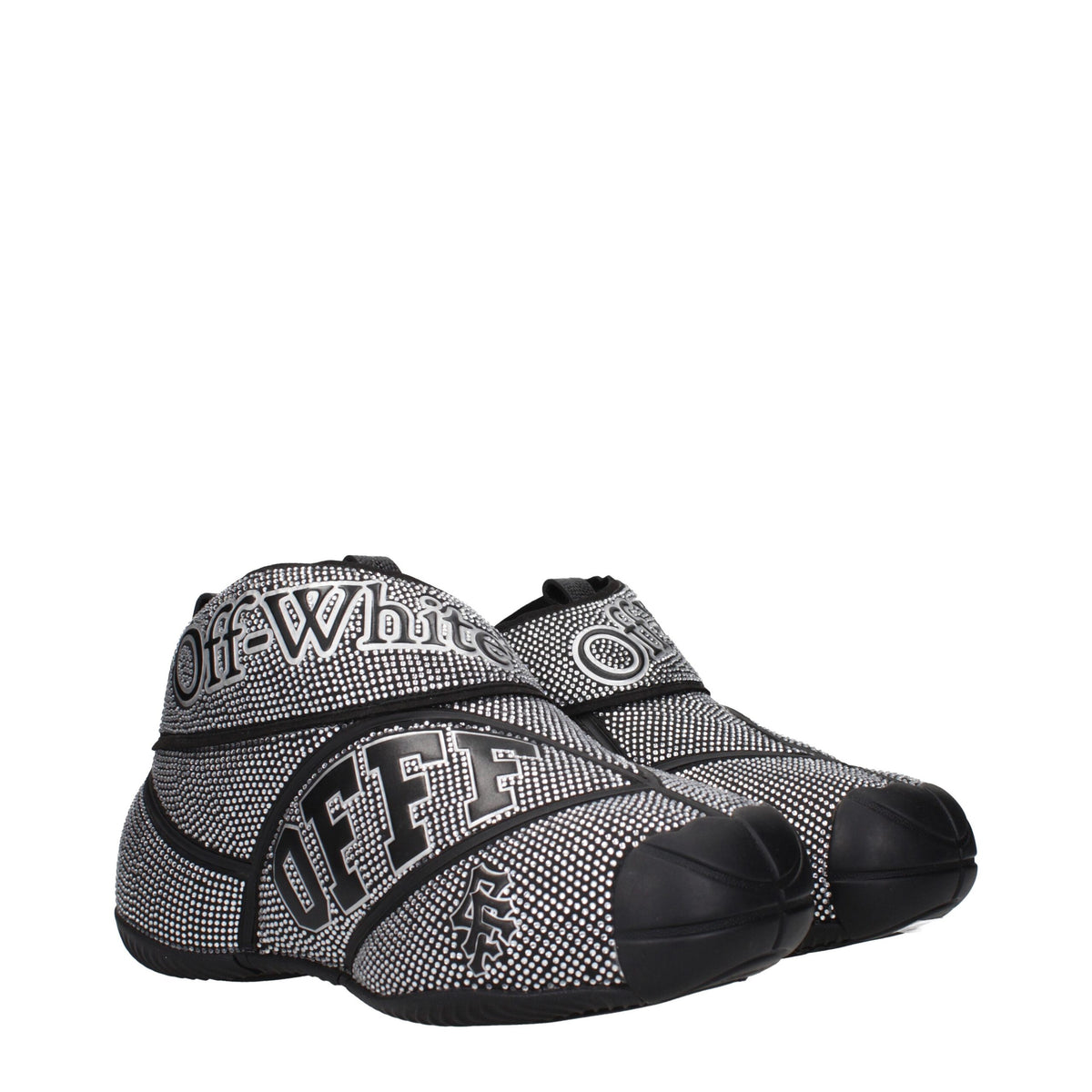 Off-White Black Cotton Sneakers with Rhinestones