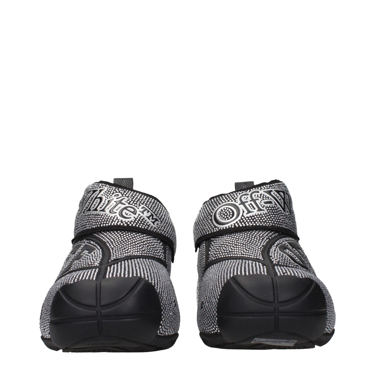 Off-White Black Cotton Sneakers with Rhinestones