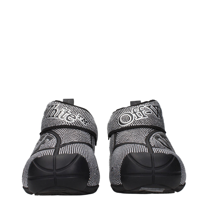 Off-White Black Cotton Sneakers with Rhinestones