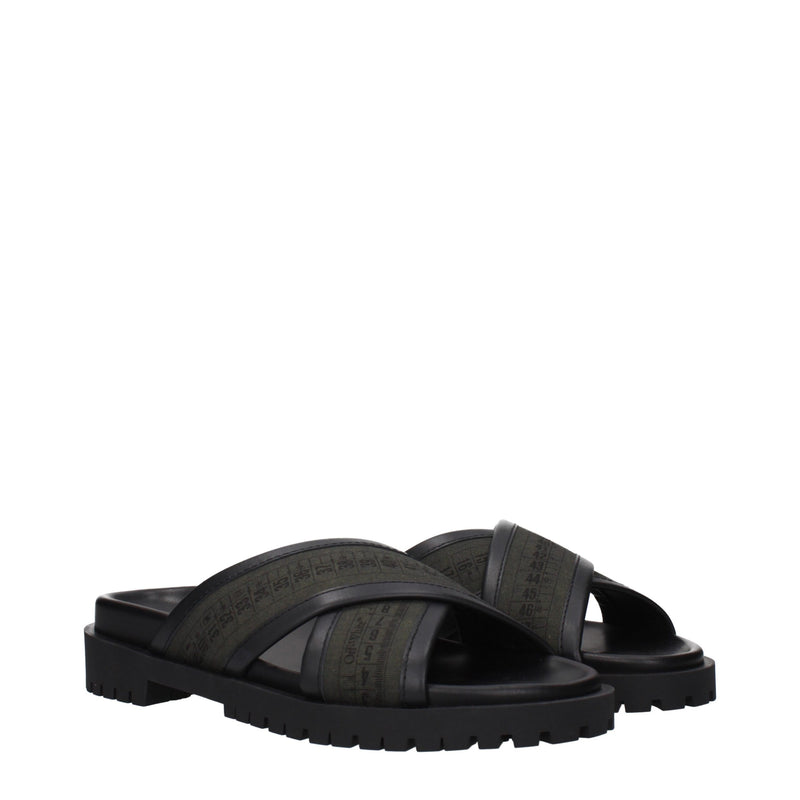 Off-White Green Fabric Flat Sandals for Men